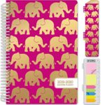 HARDCOVER Academic Planner 2019-2020: (June 2019 Through July 2020) 5.5″x8″ Daily Weekly Monthly Planner Yearly Agenda. Bonus Bookmark, Pocket Folder and Sticky Note Set (Elephants)