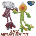 Amazing Pet 2 Pack Durable 13 Inch Rope Toys with Squeakers 1 Elephant and 1 Duck