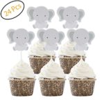 24 PCS Cute Baby Elephant Cupcake Toppers, Cake Toppers for Birthday Wedding Party Baby Shower Decoration