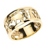 Good Luck Charms Solid 14k Yellow Gold Ring with Elephant, Owl, Horseshoe, Seven, Evil Eye and Clover Flower