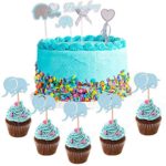Tetor Blue Elephant Cake Topper Baby Elephant Themed Cupcake Topper Picks for It’s A Boy Baby Shower Birthday Themed Party Decorations Supplies(24 Pieces)