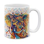 MUGBREW Watercolor Indian Boho Elephants Ceramic Coffee Gift Mug Tea Cup, 11 OZ
