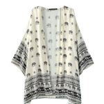 Relipop Women’s Sheer Chiffon Blouse Loose Tops Kimono Floral Print Cardigan (Small, Style 15)