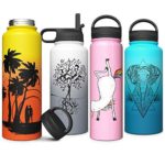 Stainless Steel Vacuum Insulated Water Bottle with Straw Lid Double Walled Wide Mouth Non Sweat Leak Proof Lightweight Thermos Elephant Flask Sports Designed Screw on Top (Turquoise Blue 32 oz)