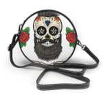 Simple Shoulder Crossbody Bag Functional Pocket Wallet Purse-Rose Diamond Sugar Skull Skeleton Tattoo White