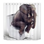 LB Elephant Shower Curtain Funny Indian Elephant Sitting on Toilet Design Kids Animal Shower Curtains for Bathroom 60×72 Inch Waterproof Fabric Bathroom Decor with Hooks