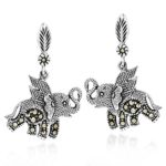 Mythical Flying Elephant Marcasite Style Pyrite .925 Sterling Silver Stud Earrings