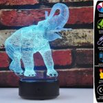 3D Illusion Lamp Elephant: 3D Night Light Remote and Touch Mode, 3 Patterns 7 Colors Change
