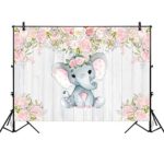 Allenjoy 8x6ft Rustic Floral Elephant Backdrop for Baby Shower Party Pink Flower Wood It’s a Girl Banner Birthday Photography Background Cake Table Decoration Photo Booth Studio Props Favors Supplies