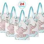 NPLUX 24 Packs Elephant Baby Gift Bag Baby Shower Goodie Bags Birthday Party Favor Bags for Kids Animal Theme Party Supplies,Blue