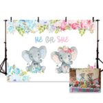 MEHOFOTO Lovely Elephant Theme Gender Reveal Party Decoration Baby Shower He or She Backdrop Blue Pink Flowers Photography Background Photo Banner 7x5ft
