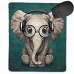 Mouse Pad with Design Green Pattern Headset Music Elephant for Computer Office Gaming,11.8×9.8×0.09 Inch