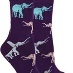 Good Luck Sock Women’s Purple Elephants Crew Socks – Purple, Adult Shoe Size 5-9