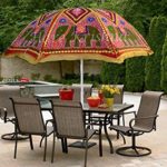 Hare Krishna Red Elephant Outdoor Garden Umbrella Patio Cotton Sun Large Parasol 70 x 90 Inches