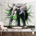 DYNH 3D Animal Wallpaper Tapestry, Elephant Comes out of White Wall to Floor with Leaves Plant Panels, Tapestries Wall Hanging for Bedroom Living Room Dorm Hippie TV Backdrop Blanket 3D Print 71X60 In