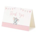 Crisky Baby Shower Elephant Thank You Cards Pink Elephant Design Greeting Card, Bulk Thank You Note Cards and Envelopes with The Same Sticker, Blank Inside, Set of 50, 4 x 6 inch