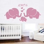 Large Cute Elephant Family With Hearts Wall Decals Baby Nursery Decor Kids Room Wall Stickers, (Large)40”W x19”H