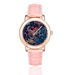 InterestPrint Printed Red Octopus Wave Women’s Waterproof Wrist Watches Pink Leather Band Waterproof Watch