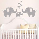 Elephant Family Wall Decal Removable Vinyl Wall Art with Hearts Music Quote Art Baby Nursery Wall Decor