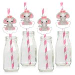 Pink Elephant Paper Straws – Girl Baby Shower Decorations Supplies – Set of 24