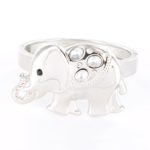 Inspired Silver Black Enamel Clear Stone Hinged Silver Elephant Bangle Bracelet Rhodium Finish