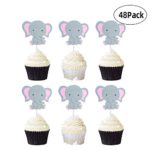 48 Pack Cute Baby Elephant Pink Cupcake Toppers Birthday Party Girl Baby Shower Food Picks Decor and Cupcake Party