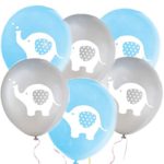 32 Pieces Elephant Party Balloons Boy Birthday Balloon Decorations Blue and Grey Elephant Latex Balloons for Kids Birthday Party, Baby Shower, Gender Reveal, Animal Themed Party Supplies(Blue & Grey)