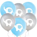 32 Pieces Elephant Party Balloons Boy Birthday Balloon Decorations Blue and Grey Elephant Latex Balloons for Kids Birthday Party, Baby Shower, Gender Reveal, Animal Themed Party Supplies(Blue & Grey)