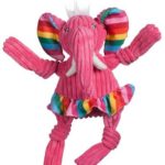 HuggleHounds Plush Corduroy Durable Squeaky Knottie, Dog Toy, Great Dog Toys for Aggressive Chewers (Small, Rainbow Elephant)
