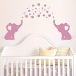 Elephant Wall Decal with Elephant Family Wall Decal Removable Vinyl Wall Art Elephant Bubbles Wall Stickers Baby Nursery Wall Decor (Pink)