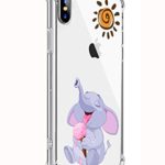 MAYCARI Cute Elephant Eat Ice Cream in The Sun Pattern Printed Clear Design Phone Case for iPhone X, Shockproof Hard PC Back + Soft TPU Bumper Scratch-Resistant Cover for Girls Women