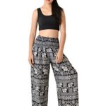 Orient Trail Women’s Bohemian Elephant Design Yoga Wide Leg Harem Pants Small Elephant Black 2