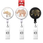 DANANYAN Retractable Badge Holder Carabiner Reel Clip On ID Card Holders 3 Pack (Elephant)