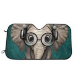 CHILL·TEK Sitting Elephant with Glasses and Headphone Universal Car Front Window Visor Cover Block Sun and Heat with Personalized Printed Size 51.2×27.5 Inch