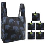 Reusable Bags for Grocery Shopping 5 Pack of Black Elephant Pattern Reusable Grocery Bag Machine Washable Sturdy Nylon Bags with Attached Pouch Animal Foldable Bags for Shopping Groceries Trip