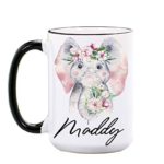 Elephant Mug – Personalized 15 or 11 oz Large Ceramic Mug – Elephant Coffee Mug – Cute Elephant Tea Cup – Elephant Cup – Animal Mugs – Elephant Gifts for Women – Dishwasher & Microwave Safe