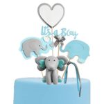 GmakCeder Elephant Baby Shower Cake Topper for Boy Blue Grey