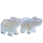 JOVIVI 2pc Natural Carved Gemstones Elephant Figurine 1.5” Room Decoration, with Gift Box (Opalite)