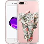 Flower Elephant Clear Phone Case for iPhone 8 Plus / iPhone 7 Plus Customized Design by MERVELLE TPU Clear Shock-Proof Protective Case [Ultra Slim, Anti-Slippery]