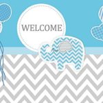 Baocicco Baby Shower Welcome Party Blue Elephant Backdrop 6.5x5ft Photography Background Plain Blue and Grey Chevron Splicing Hearts Balloons Newborn Baby Boy Party Portraits Shooting