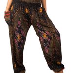 Lofbaz Women’s Smocked Waist Floral Rayon Yoga Boho Harem Pants
