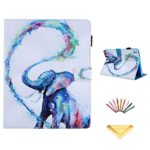 Uliking iPad 9.7 Inch 2018 2017 Case (iPad 6th/5th Gen), iPad Pro 9.7 2016/iPad Air/Air 2 Cover, Smart Stand PU Leather Oil Painting Cover with Pencil Card Holder [Auto Sleep/Wake], Rainbow Elephant