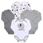 Baby Essentials 4-Pack Long Sleeved Bodysuits (9 Month, Elephant)