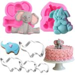6Pcs/Set Elephant Silicone Molds & Stainless Steel Cookie Cutters for Baby Shower, Elephant Fondant Gum Paste Cake Topper Decoration Tools Boy Girl Baby Shower Birthday Party Favors Supplies