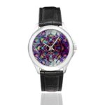 InterestPrint Abstract Paisley Mandala Waterproof Women’s Stainless Steel Classic Leather Strap Watches, Black
