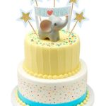 Elephant Baby Shower Baby Birthday Cake & Cupcake Party Supplies Decoration Toppers (Elephant Cake Topper & Blue Stars)