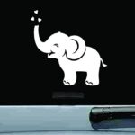 JS Artworks Baby Elephant with Hearts Vinyl Decal Sticker (White)