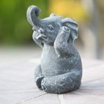 Garden Age Supply Hear No Evil Lucky Elephant Statue Figurines Cast Stone Volcanic Ash 8″ H