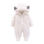 VEKDONE Newborn Baby Cartoon Bear Snowsuit Warm Fleece Hooded Romper Jumpsuit Toddler Clothing Bodysuit(White,9-12Months)
