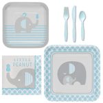 Creative Converting Little Peanut Blue Elephant Baby Shower Supply Pack Bundle Includes Paper Plates, Napkins, Silverware for 8 Guests